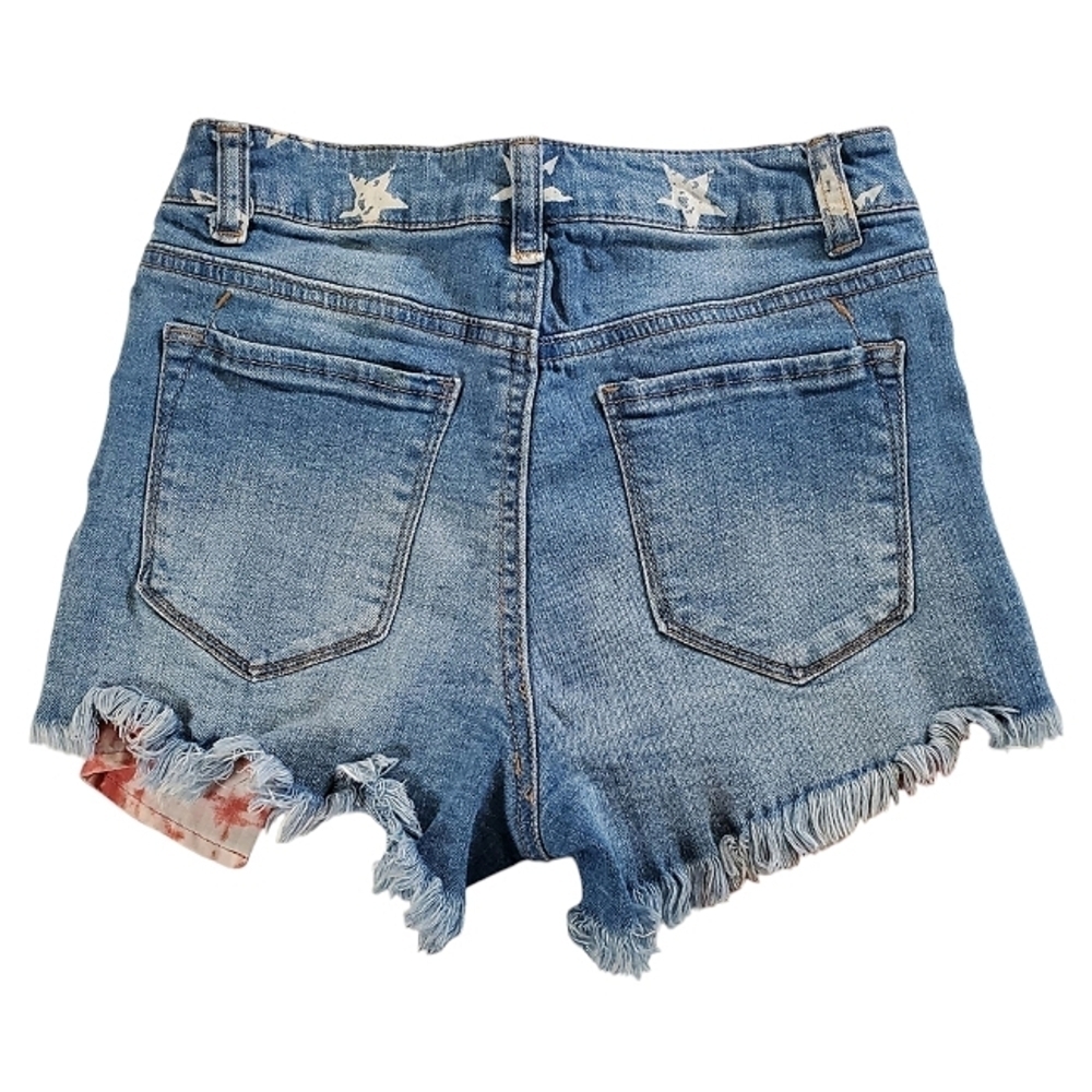 2068 * No Boundaries Star Print Denim Shorts Blue White Red Size 3 Juniors - Picture 2 of 10